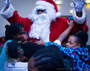 Santa Claus was greeted by happy children